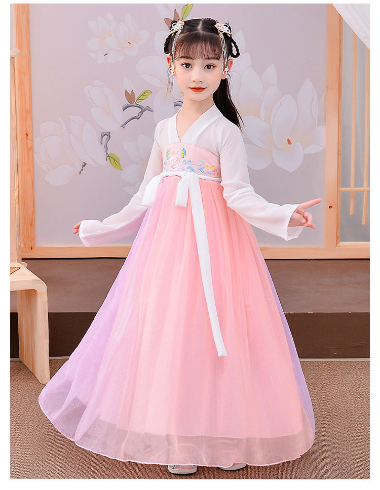 女童汉服连衣裙夏装儿童古装仙女中国风小女孩樱花公主裙子 粉红色