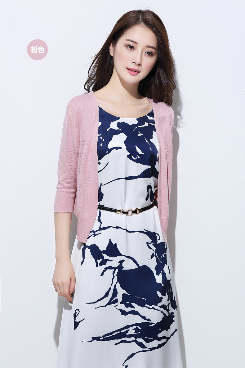 夏季坎肩短款外套 中袖薄款冰丝小披肩空调衫春秋女装薄款针织衫开衫