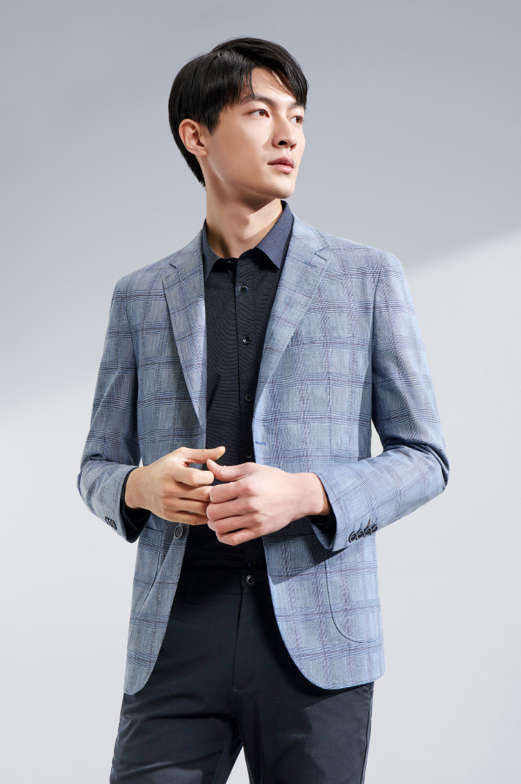 hla海澜之家格纹休闲西服2020春季新品混纺有型绅士外套男hwxad1q028a
