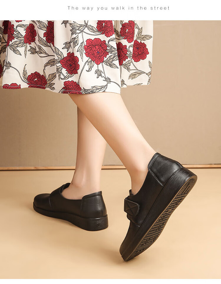 EGCHI Mom Shoes, Casual Top-Grain Leather Soft-Soled Flats, Non-Slip Flat Walking Leather Shoes, H2168, Black, Size 39 13