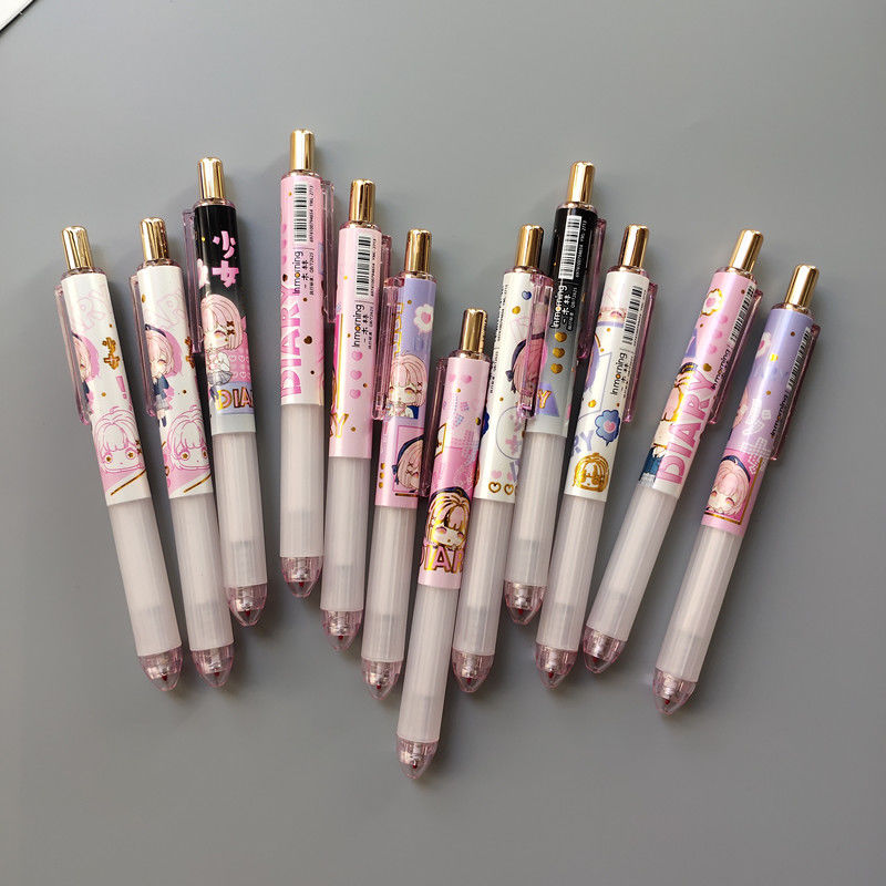 一木林 少女日志按动中性笔可爱超萌st头短杆签字笔0.