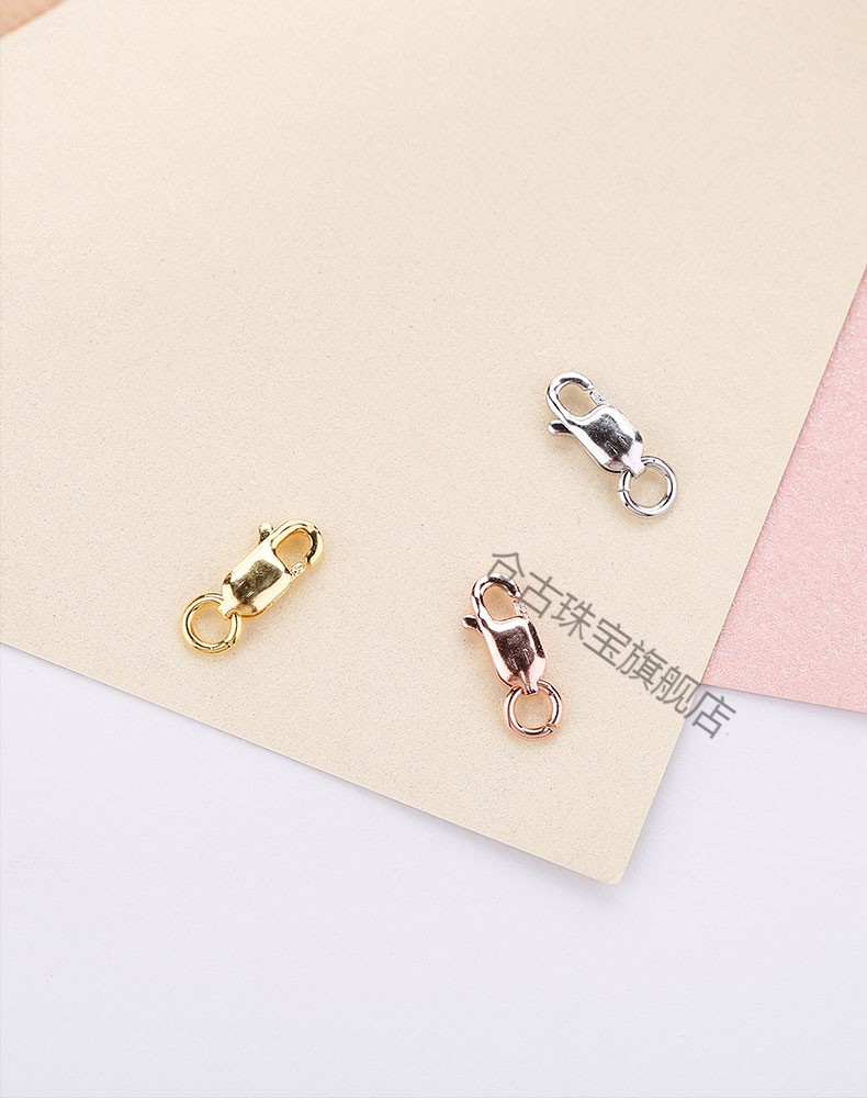 s925银珍珠项链扣连接扣手链扣配件接头扣子扣头弹簧龙虾a圆形扣白j色