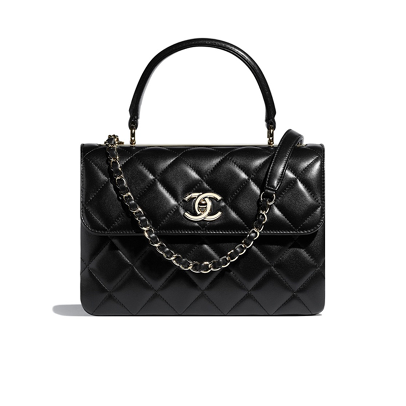 买手代购chanel香奈儿女包小号手挽垂盖手袋小羊皮及金色金属斜挎包单