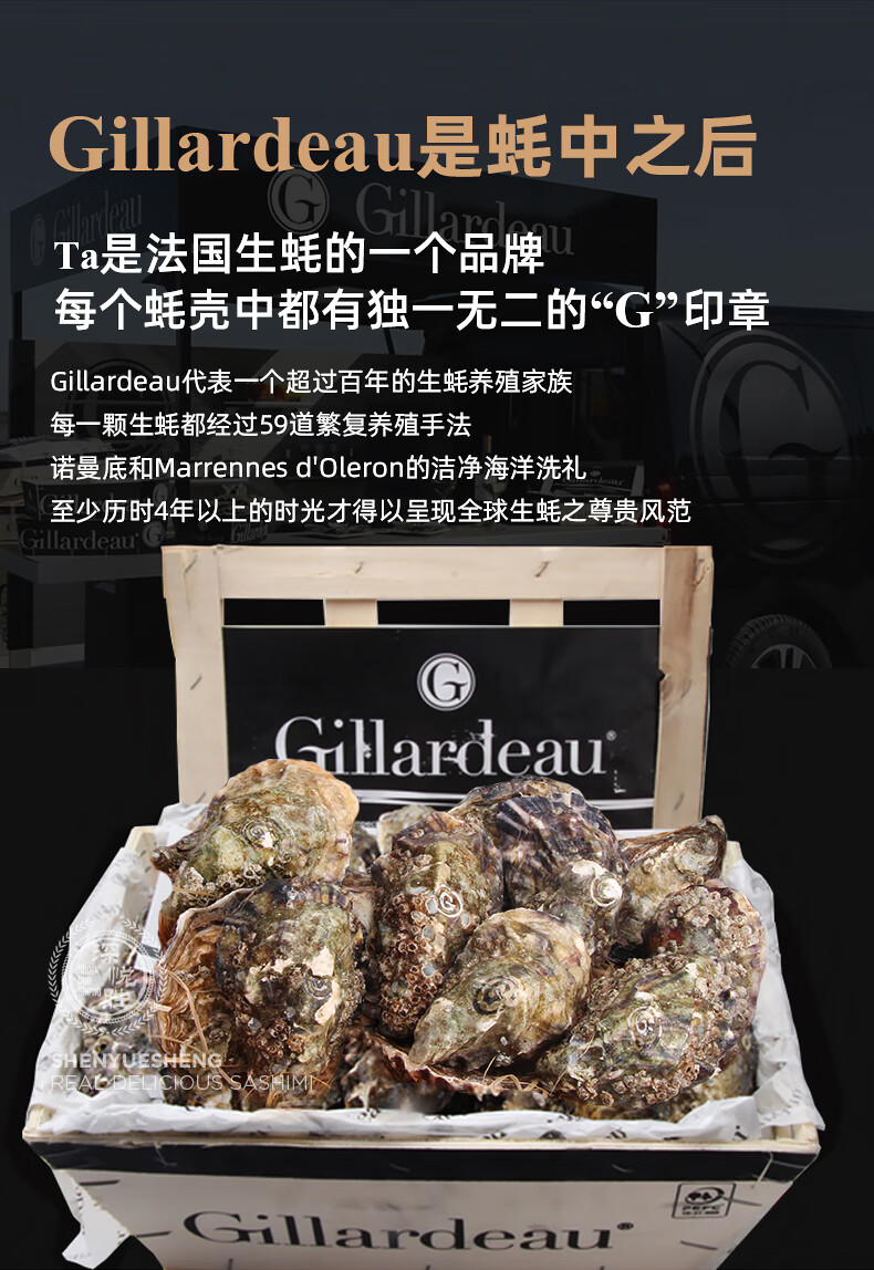 深悦胜 法国生蚝 吉娜朵生蚝12只 盒装 鲜活进口生蚝 原装木箱 刺身