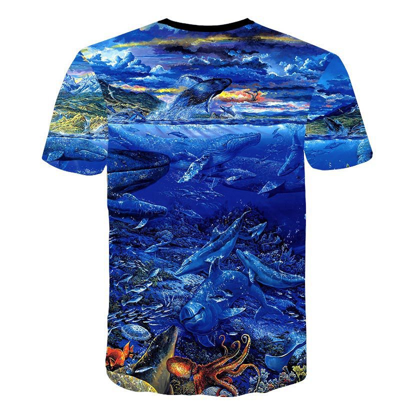 亲肤短袖男夏季潮流时尚3d深海鲨鱼印花设计感小众百搭男生夏天衣服潮