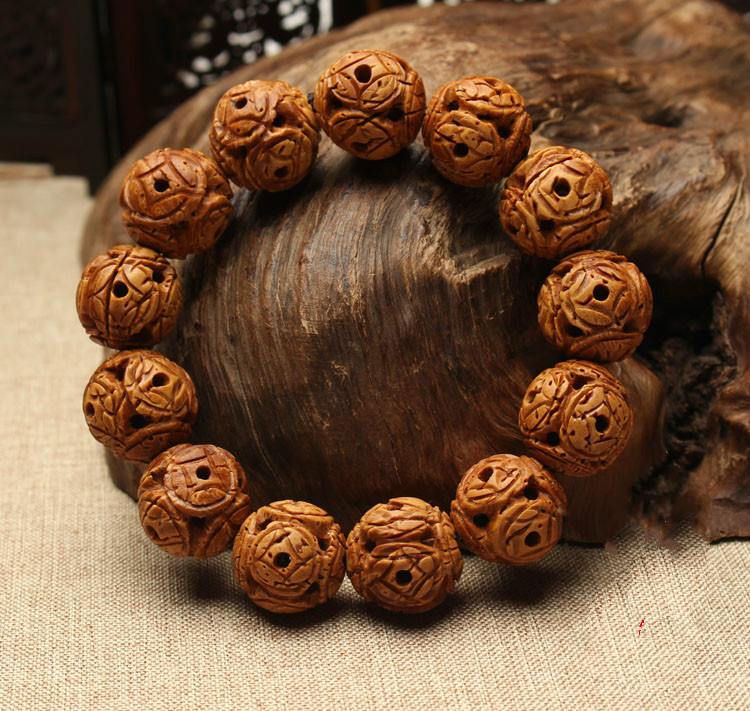 桃核手链手串转运桃核雕刻镂空财源滚滚本命年男女13个桃核手链长约17