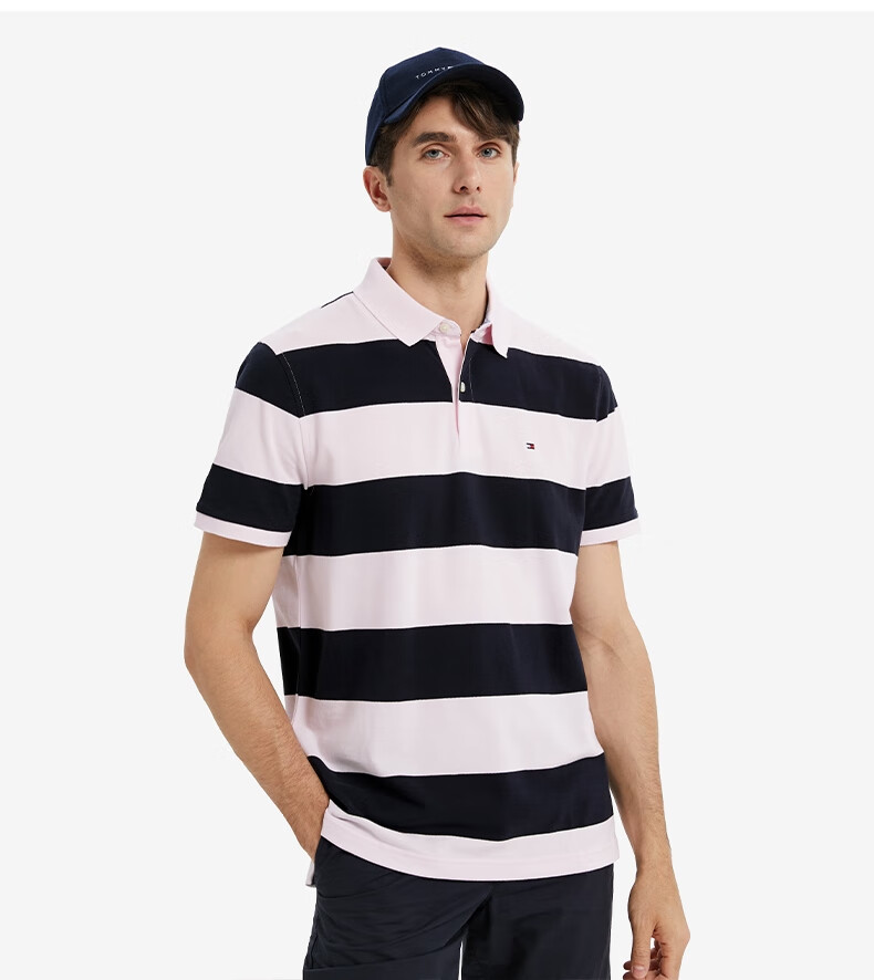 tommy 22新款春夏男装时尚纯棉透气刺绣条纹翻领短袖polo衫j5019 黑黄