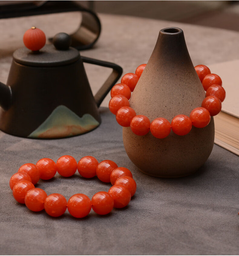 保山南红玛瑙手链冰红圆珠手串文玩河湾料男女本命年礼物 ybh344(约8.