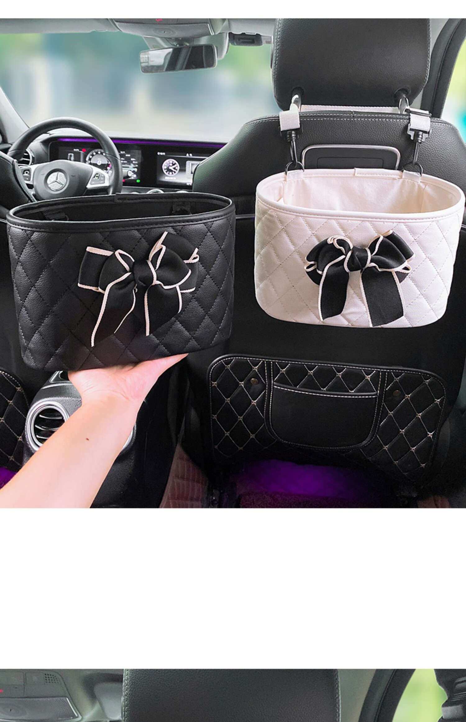 汽车收纳袋车载蝴蝶结座椅背挂袋车内储物网兜置物袋收纳盒车用品 红