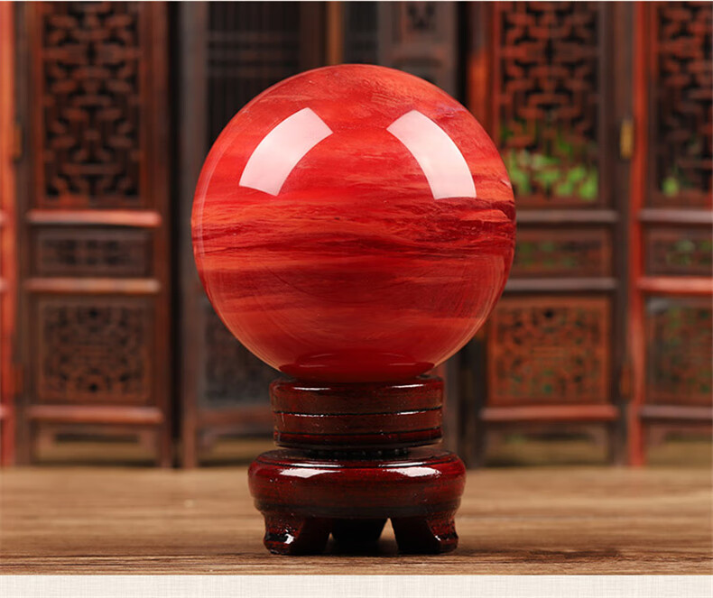 钻芙妮 红色水晶球摆件风水球红球鸿运当头转运客厅办公室 直径18厘米
