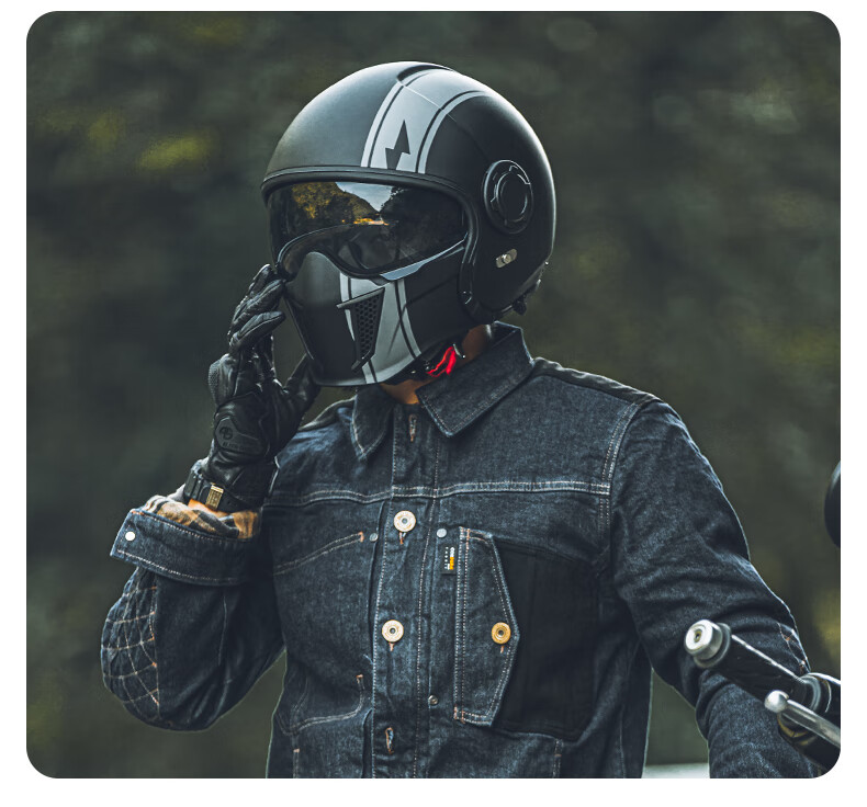 拉力盔黑武士怪兽公园复古头盔四季黑武士组合盔男摩托车半盔全盔哈雷