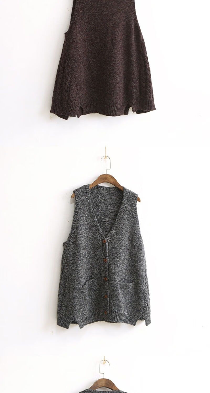 【潮牌女装】棒针麻花开衫 春秋季宽松大码中长款针织马甲背心 毛线