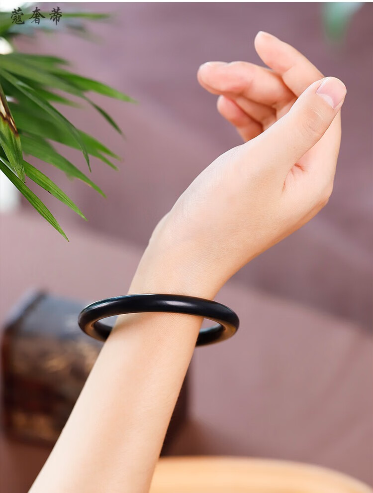 蔻奢蒂满庭芳 和田玉墨玉手镯 老料一细料纯黑聚墨圆条手镯 收藏级 圈