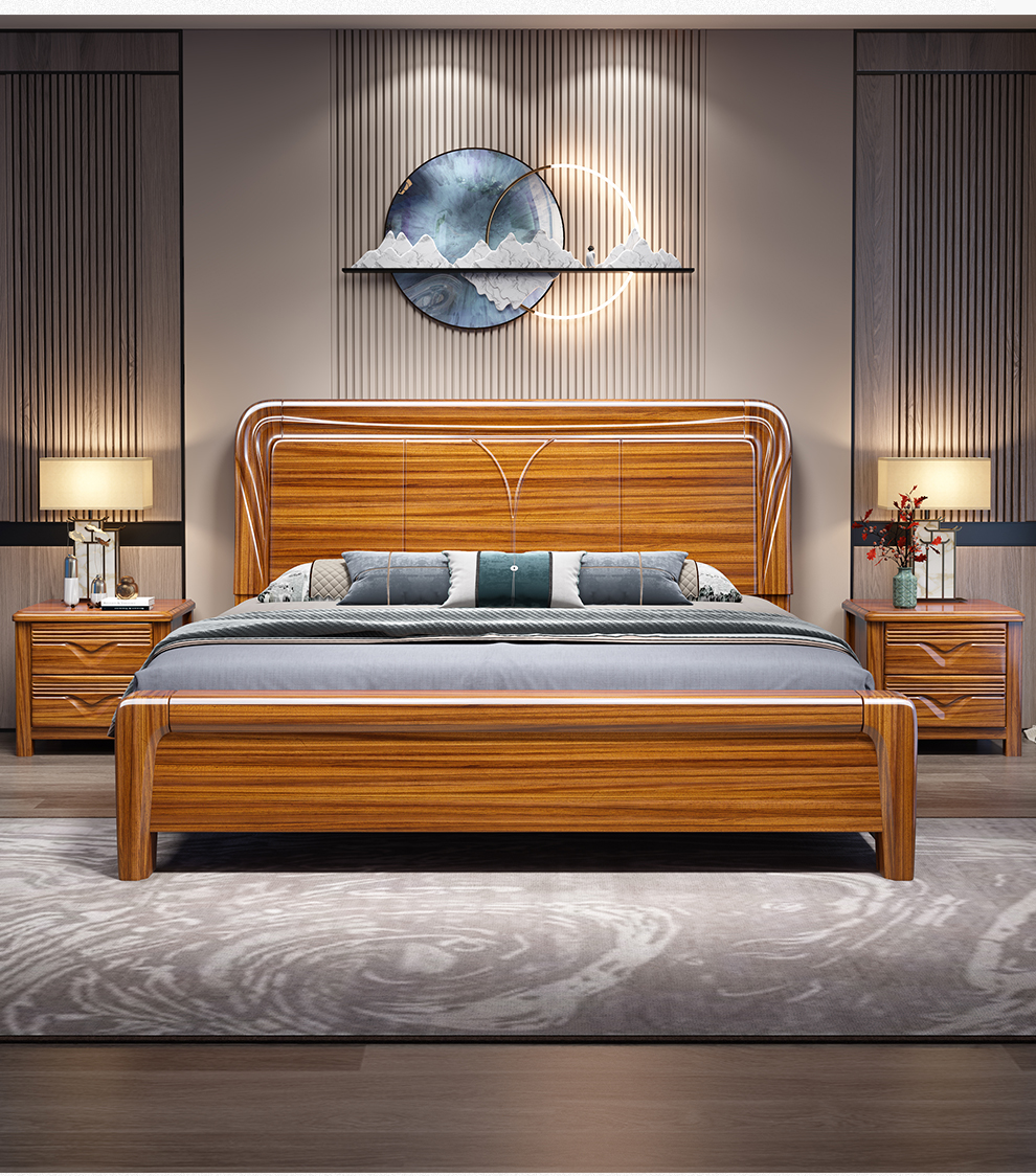 小木窝床乌金木床中式轻奢双人婚床现代简约单人储物高箱大床床床头柜
