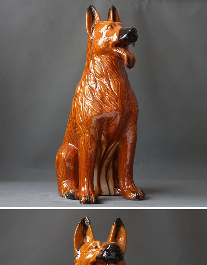 旺财狗摆件陶瓷狗守财转运工艺品生肖风水摆件唐三彩狼狗 旺财狗黑色