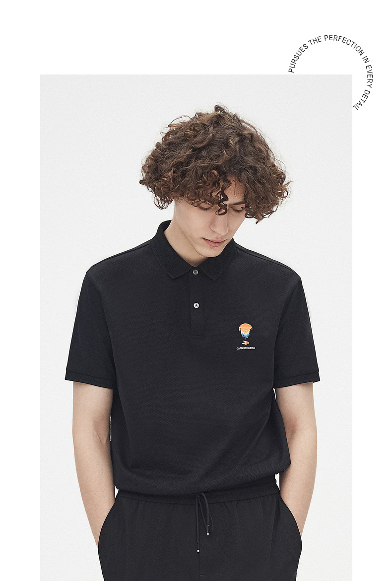 卡宾都市翻领短袖polo衫色彩刺绣夏新款b2202163012漂白色0250175l