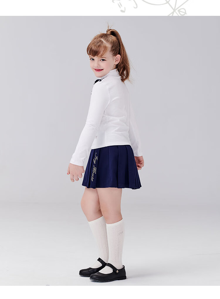 ivyhouse常春藤童装2020春季新款女童弹性针织校园风蓝白t恤白色130cm
