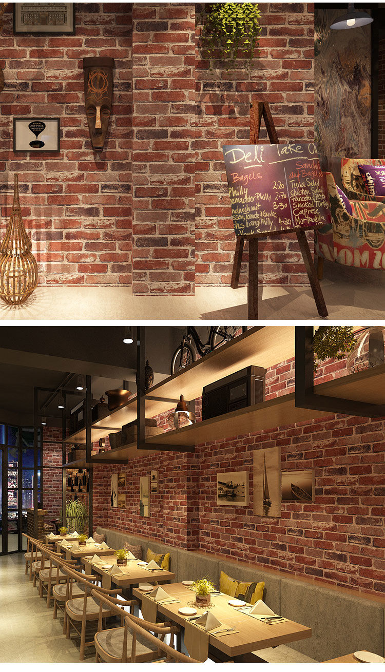 定制适用复古怀旧3d立体仿砖纹砖块砖头墙纸咖啡馆酒吧餐厅文化石红砖