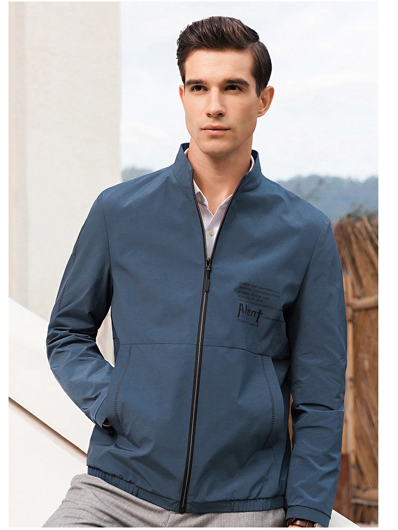 罗蒙男士短款夹克衫新款时尚休闲中青年简约百搭立领外套 天蓝 190