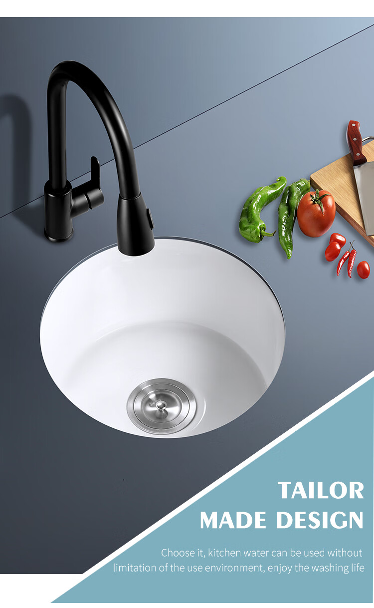 汉斯格雅美式圆形平底台下盆厨房洗菜盆洗碗盆阳台陶瓷加深水槽嵌 16