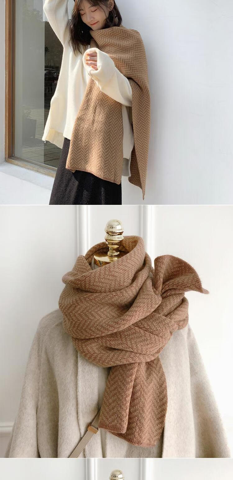 tftfuu新款围巾女冬款学生粗针织简约网红礼物百搭围巾女冬季韩版条纹