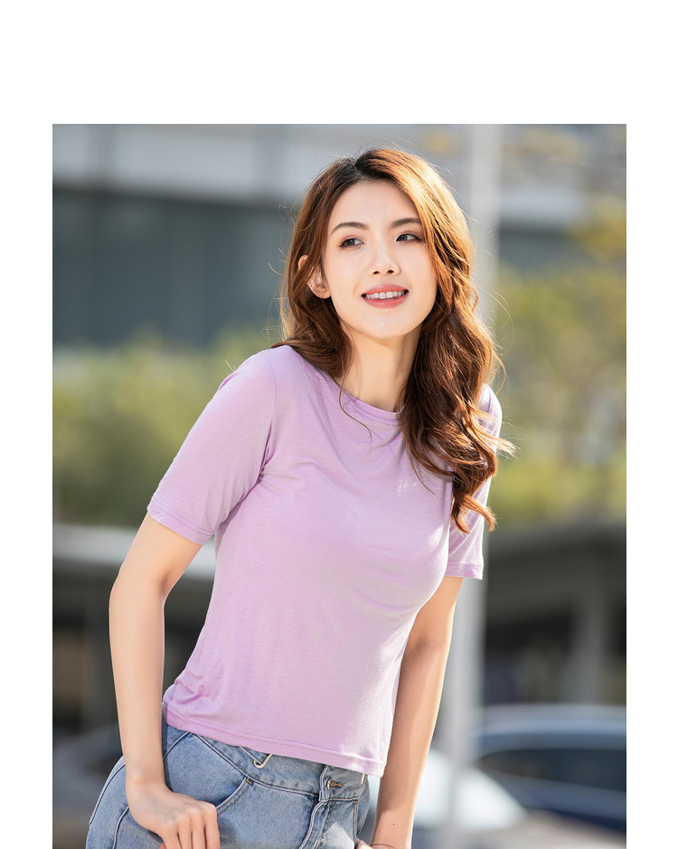 真维斯女装 夏季 圆领净色合身型短袖t恤 粉红色8340 l