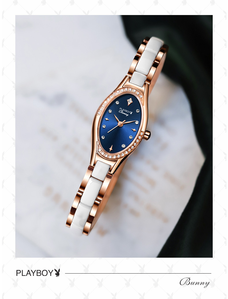 花花公子playboy女士手表时尚小巧简约石英表气质ins风防水镶钻腕表