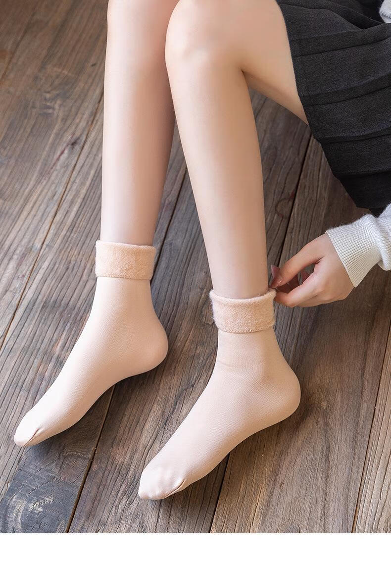 雪地袜女小腿袜秋冬季加绒加厚保暖光腿裸感高筒过膝袜 黑色小腿雪地