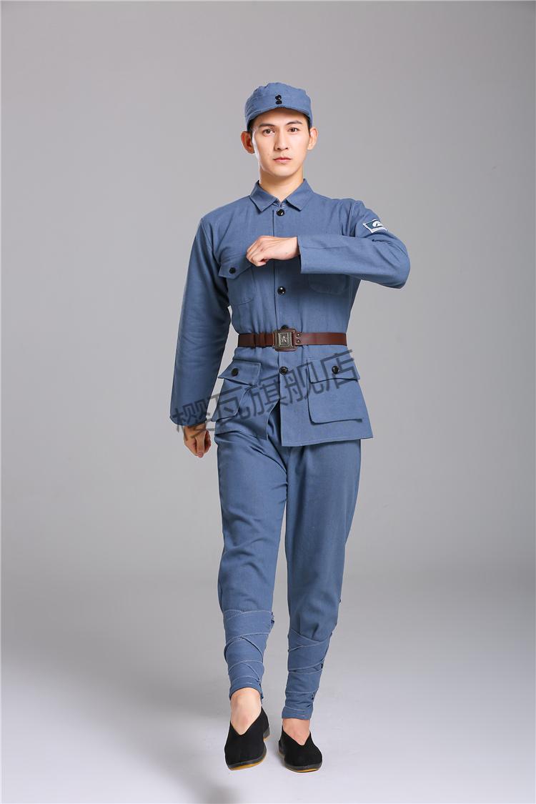 樱瓦红成人红军演出服男女八路军抗战服装儿童小红军表演服蓝灰色棉麻