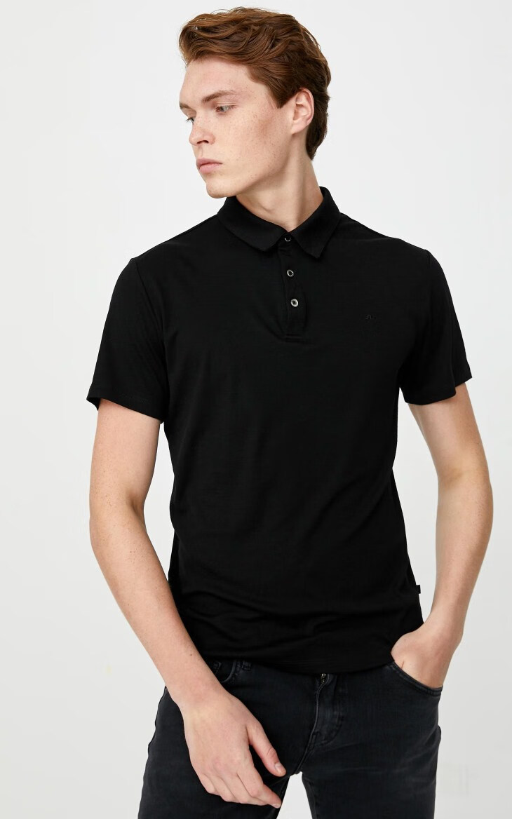 金林德伯格秋季纯色针织polo衫翻领男装短袖52013z545 rpr黑色 170