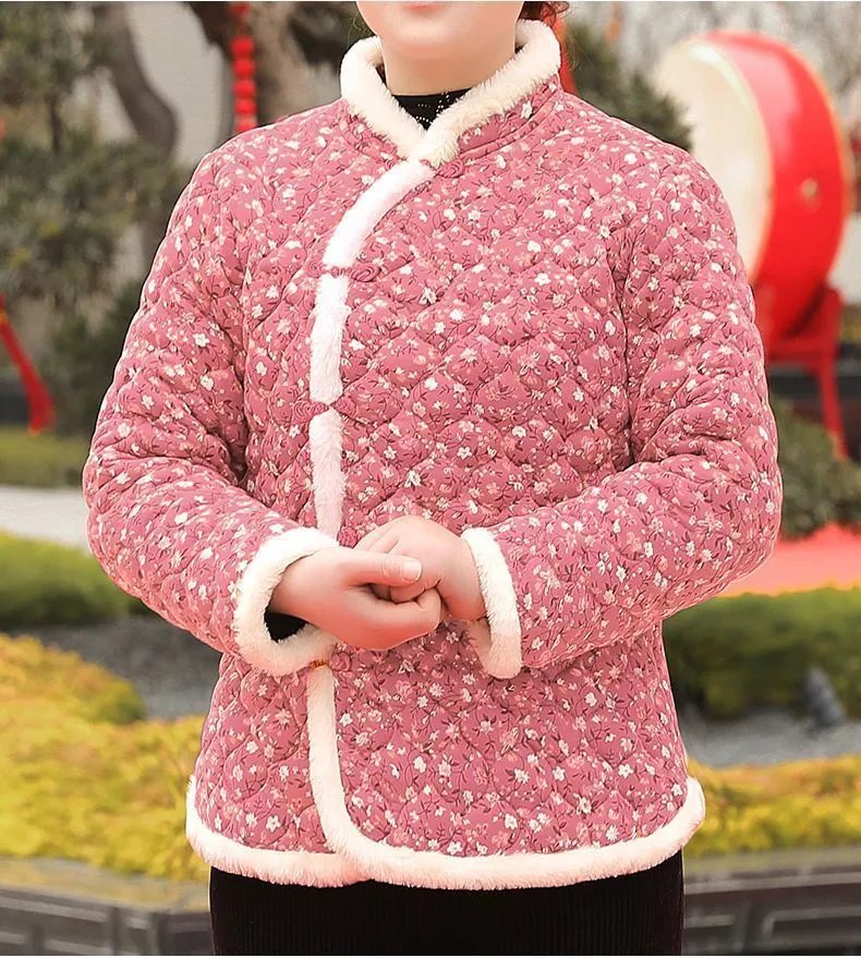 网红小花袄2022加厚高档上衣棉衣复古盘口改良旗袍 大红花 2xl 105
