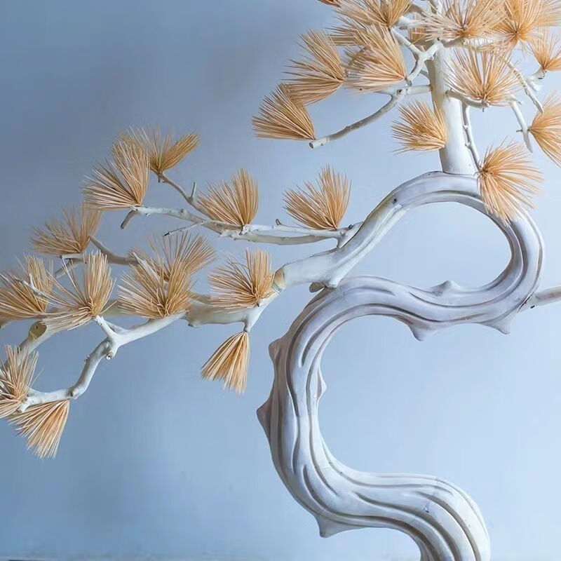 大型仿真松树木雕雪松马尾松中式会所展厅装饰软装迎客松摆件盆景木雕