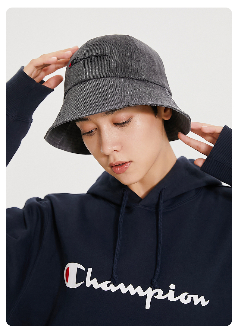 champion冠军2022春季刺绣草写logo渔夫帽月面灰mic