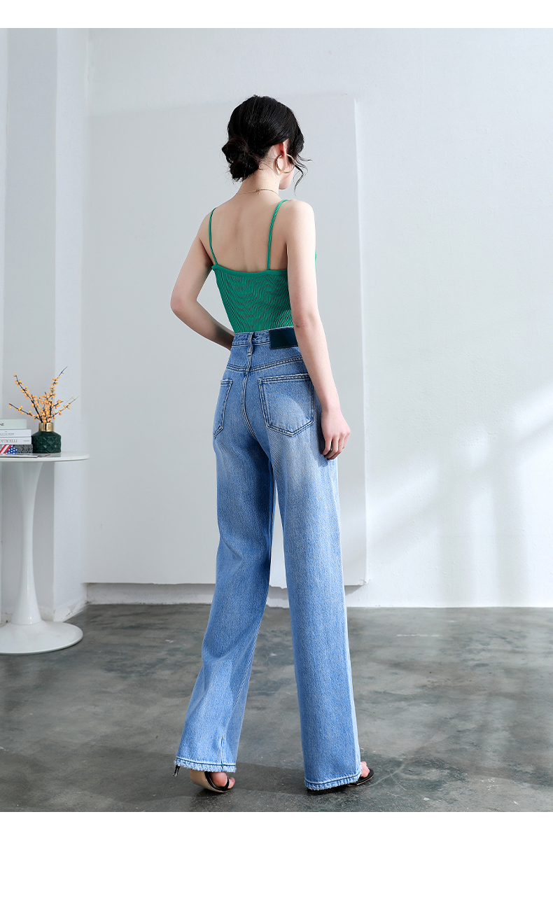 zengzhi增致夏季薄款牛仔裤女宽松阔腿高腰纯棉磨白百搭时尚舒适新品