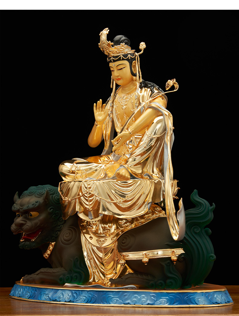 三漫陀铜著金文殊普贤菩萨19寸华严三圣大智文殊菩萨佛像摆件供奉普贤