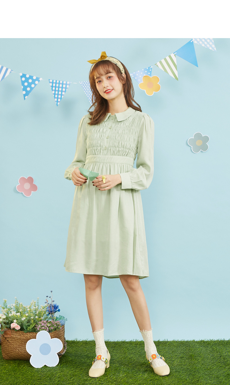 女装 连衣裙 ief ief/爱依服连衣裙女高腰2020春装新款韩版时尚方领