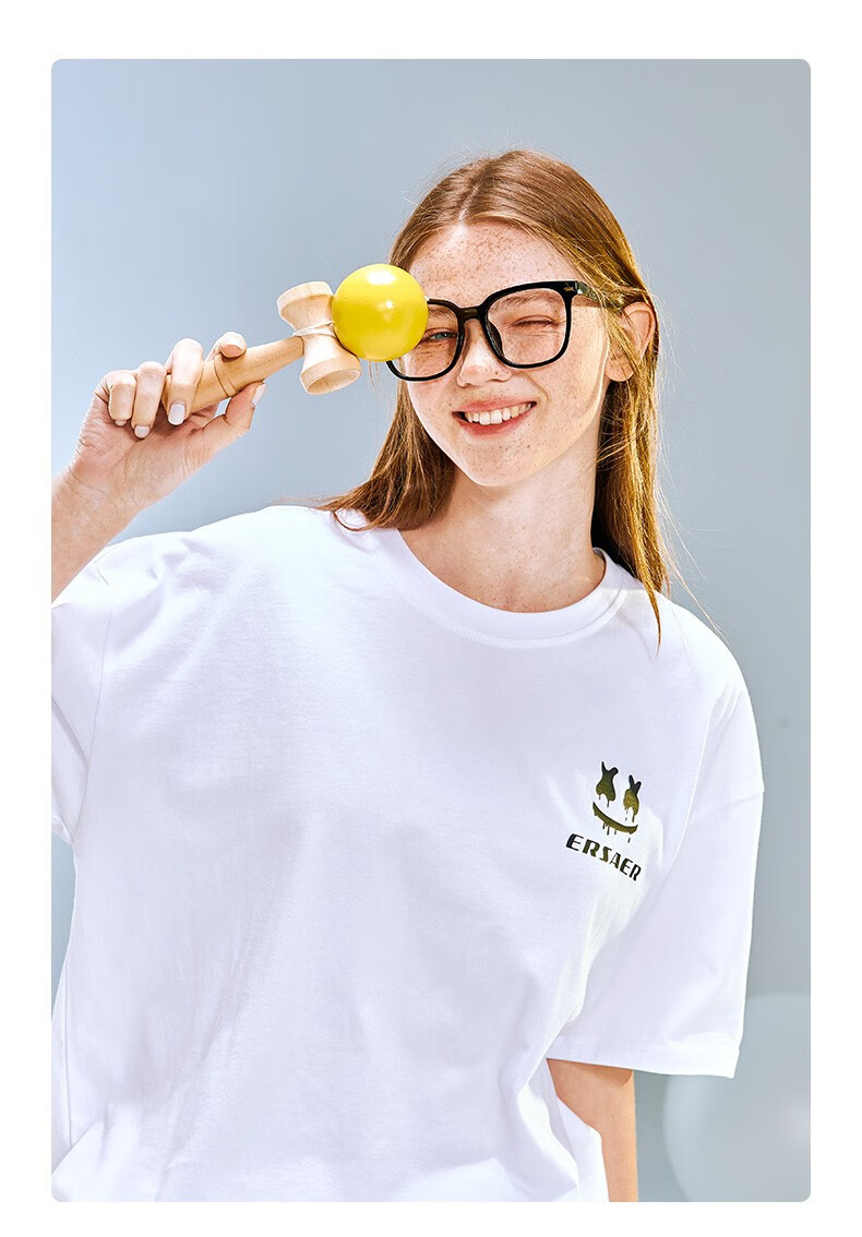 er笑脸短袖基础款国潮ins简约oversize休闲百搭情侣装夏半袖t恤男黑色