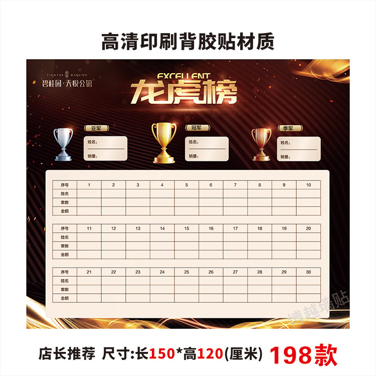 定制办公室可擦写销售龙虎榜业绩排行榜展示板墙贴pk光