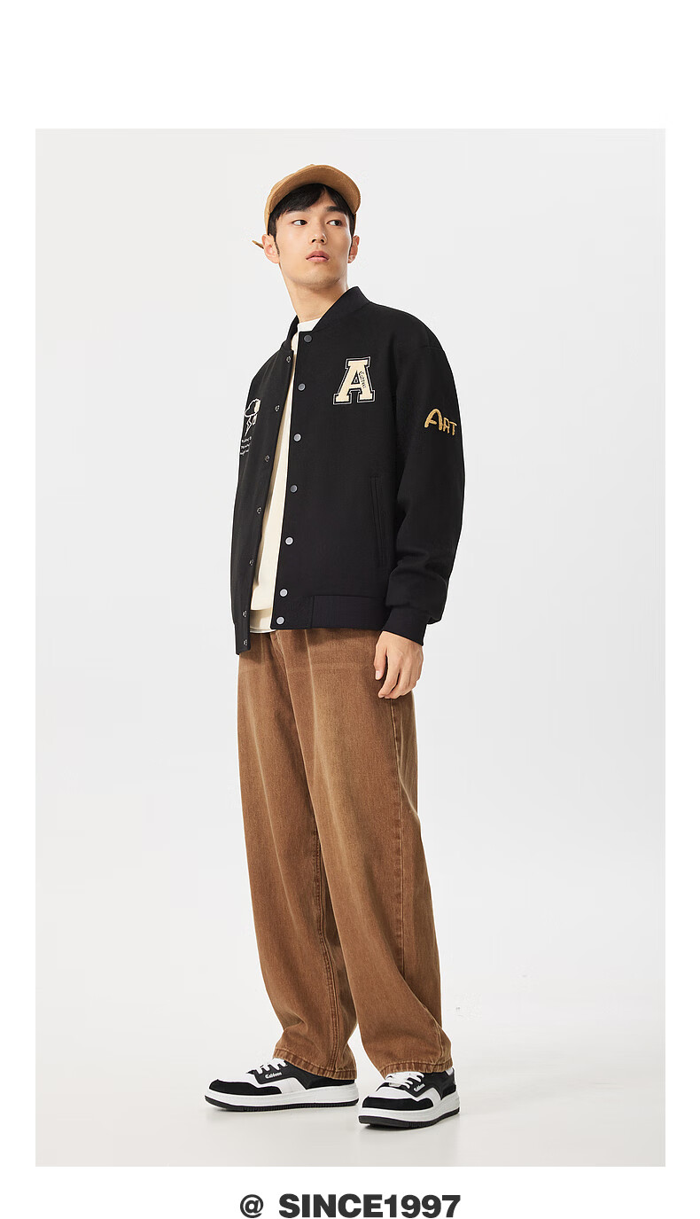Cabbeen [Thickened Brushed Fabric] Men's Towel Embroidered Baseball Jacket Loose Fit American Street Style Coat 2
