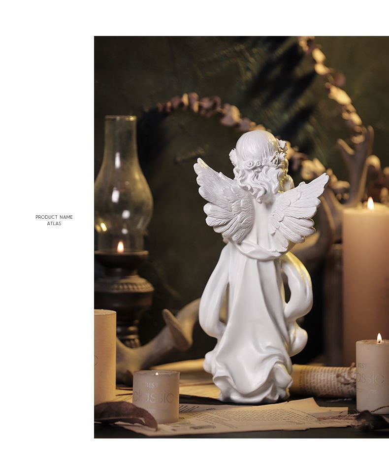 石膏像人物人物雕塑摆件摆件工艺品北欧小天使人物雕像复古仿石膏少女