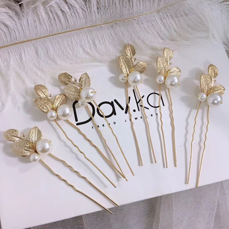 盘头u型发夹简约大气贝壳珠花发钗新娘盘发u型夹发卡子编发饰品发插