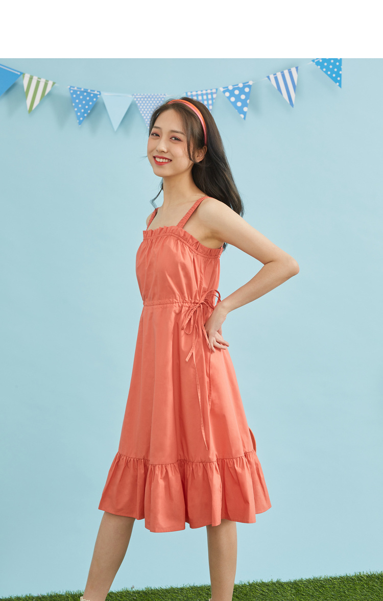 ief爱依服吊带连衣裙女高腰2020夏季新款韩版时尚露肩荷叶边长裙0s30a