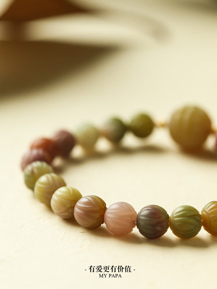 mypapa彩宝毕业级满色满肉双色盐源玛瑙老矿料莲花珠手链s5-1-1【图片