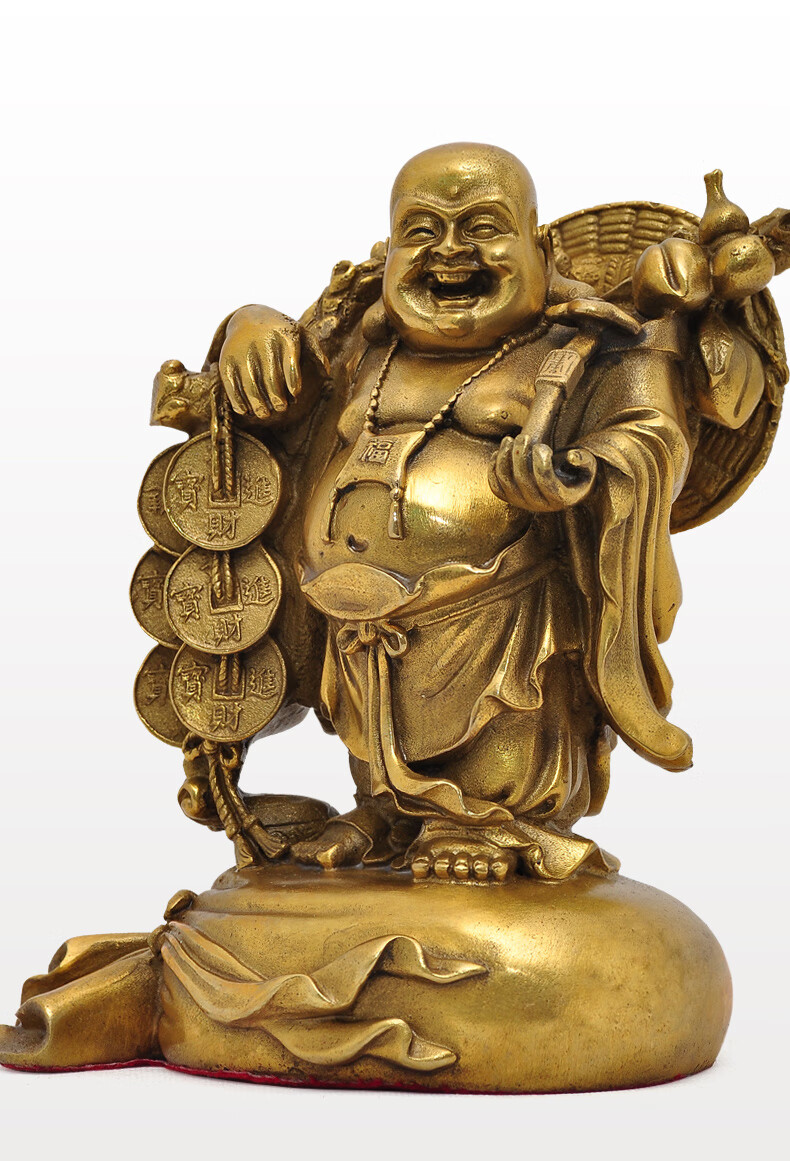 铜挑金钱币弥勒佛佛像摆件大肚笑佛风水家居客厅供奉店铺开业礼品 挑