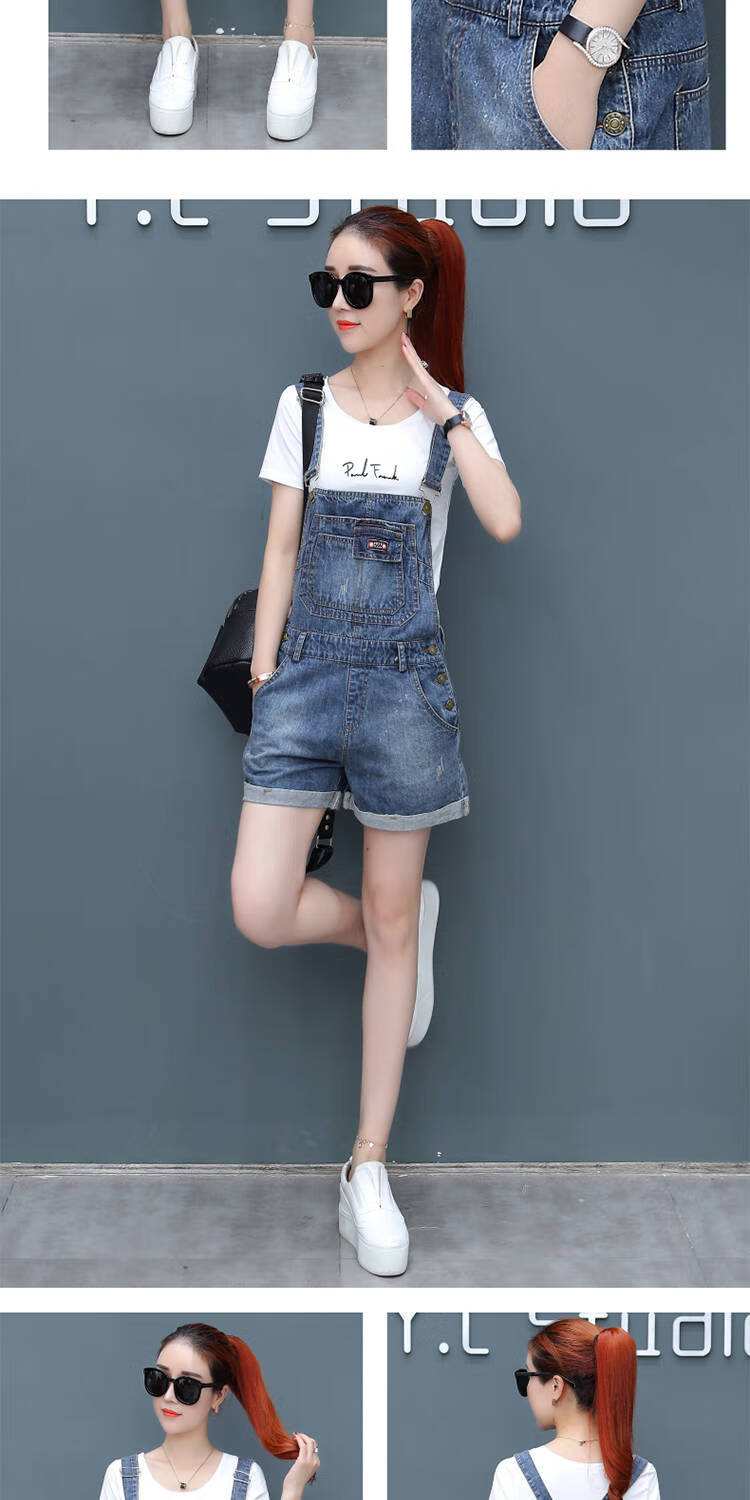 牛仔背带裤女学生韩版宽松ins显瘦高腰新款矮个子短裤女士夏裤子sn