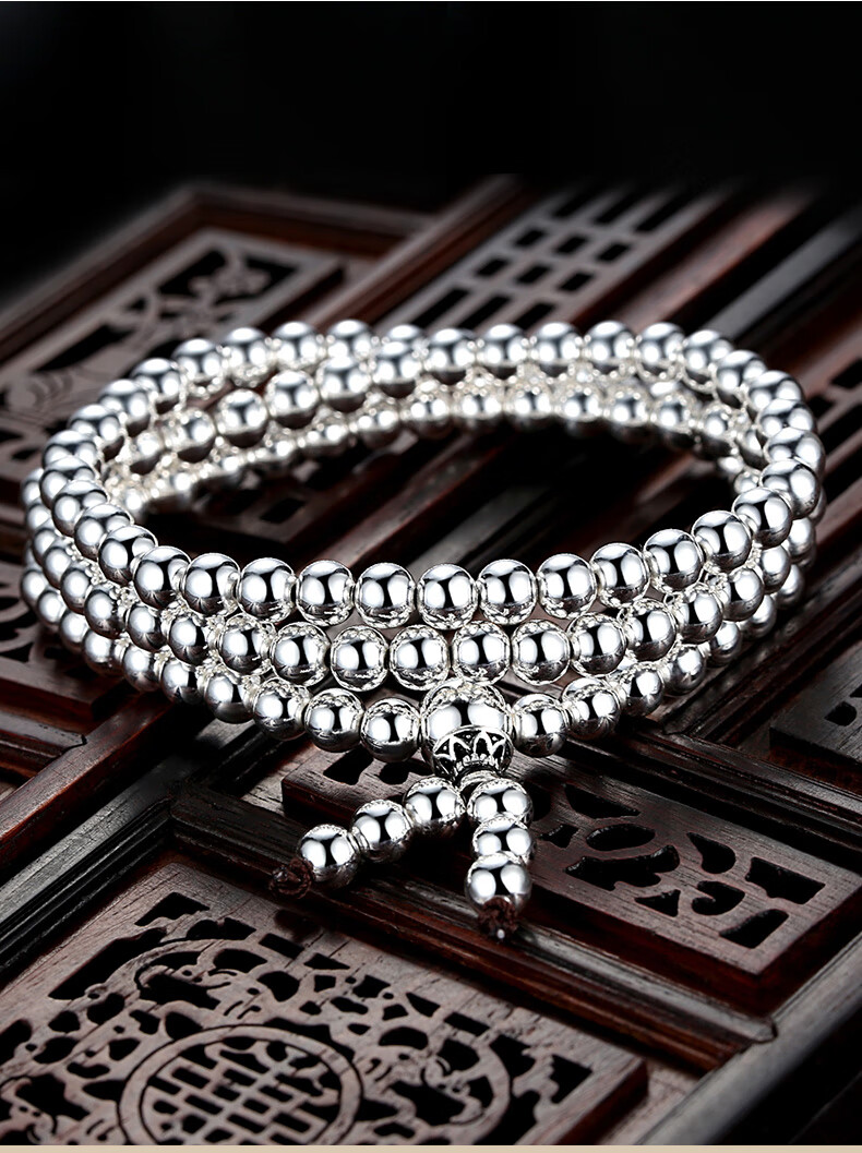 老凤祥款式108颗圆珠999纯银珠珠手链女串珠珠子佛珠足银2021年新款