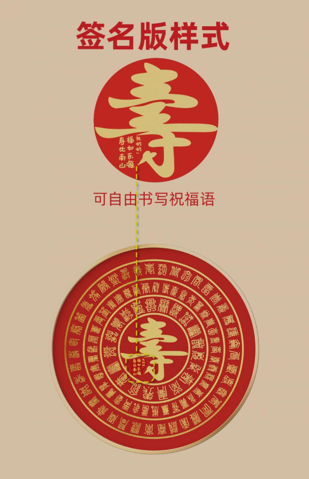 百寿图圆形diy百寿图手写描金临摹祝寿生日礼物送长辈姥姥爷红色装饰