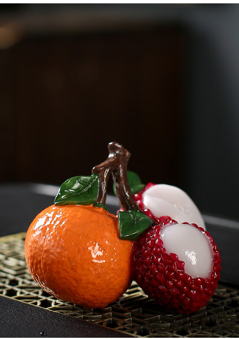 变色茶宠荔枝创意网红茶具精品摆件禅意茶道 三粒款(荔志硕果)