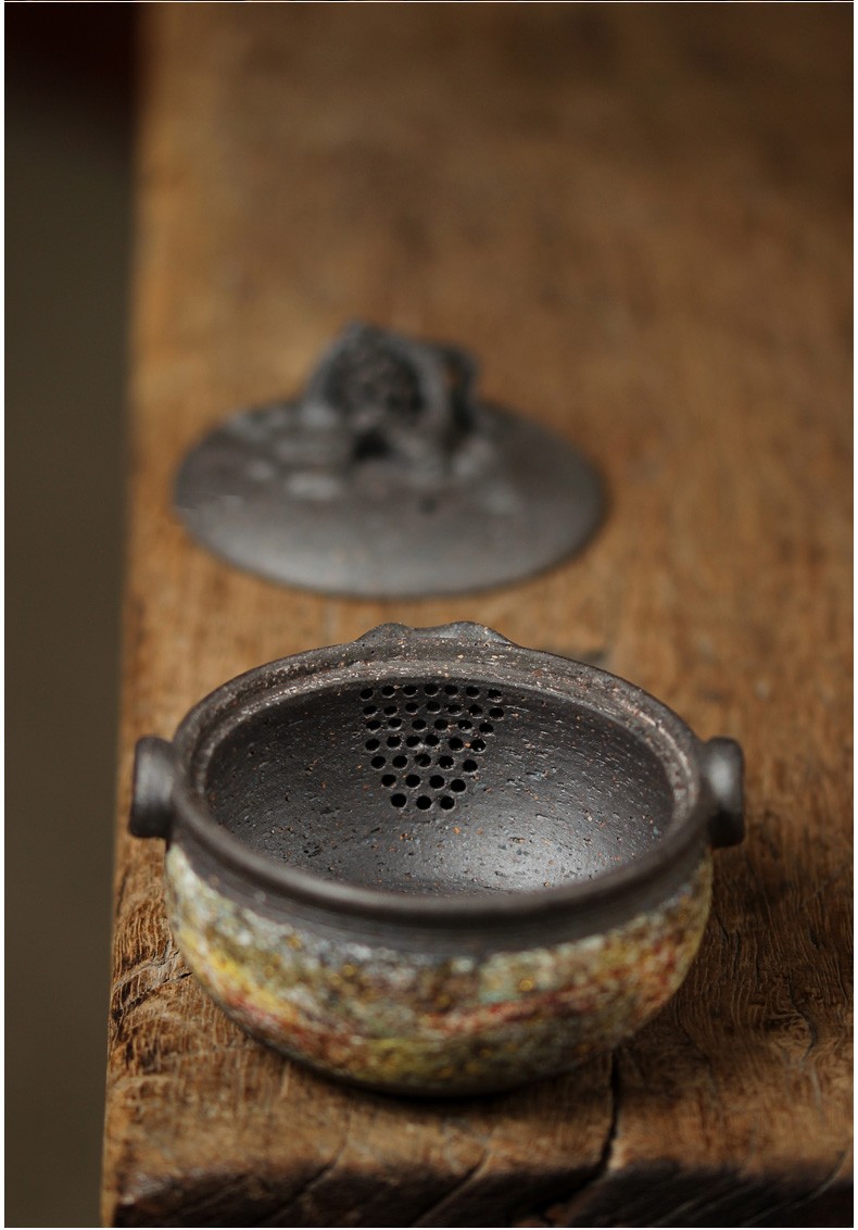 汉宫日本岩矿斑斓宝瓶壶大师纯手工松果茶道小茶壶粗陶盖碗手抓泡壶