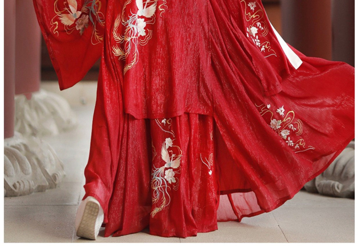 沐半雪 凤鸣汉服女红色新娘婚服嫁衣套装中国风刺绣大袖衫齐腰襦裙